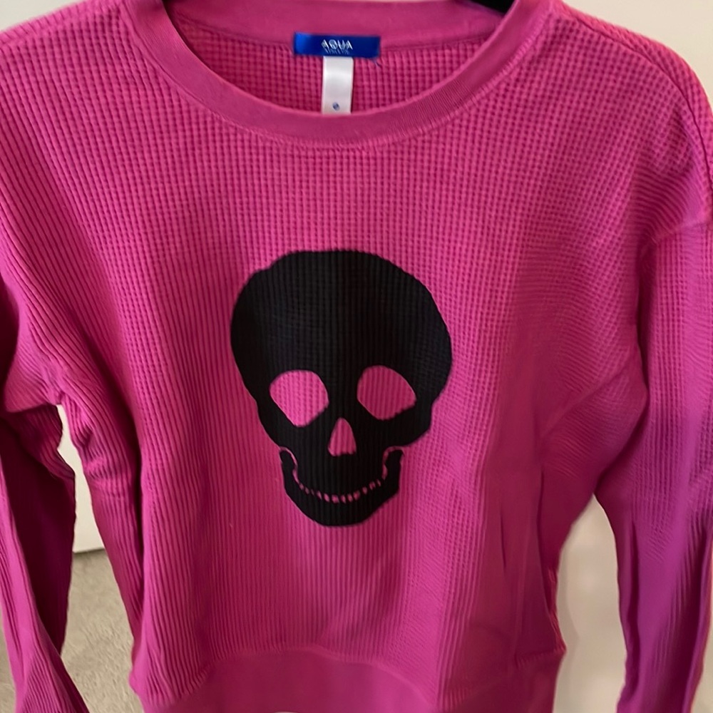 Aqua pink waffle crew neck